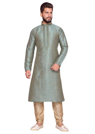 Readymade Green Art Silk Kurta Churidar Set