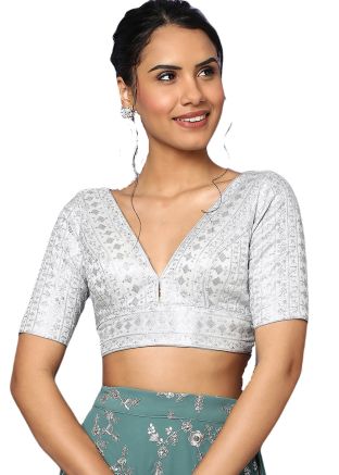 Silver Color Art Silk Saree Blouse 
