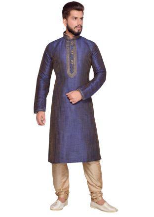 Navy Blue Art Silk Kurta Churidar Readymade Set
