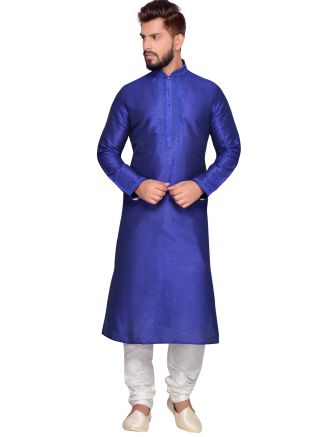 Blue Art Silk Kurta Churidar Readymade Set