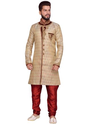 Readymade Golden Sherwani & Breeches Set