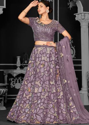 Purple Net Sequins Work Lehenga Choli Set