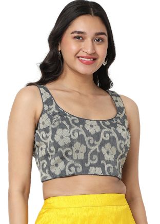 Grey Color Cotton Saree Blouse 