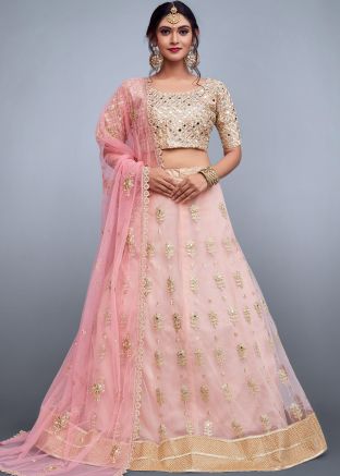 Baby Pink Embroidered Net Lehenga Choli