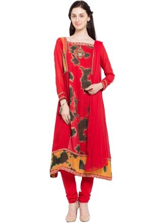 Readymade Red Printed Georgette Salwar Suit