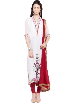 Readymade White Straight Cut Cotton Salwar Suit