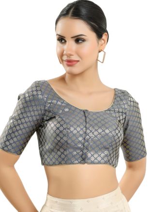 Grey Color Brocade Saree Blouse 