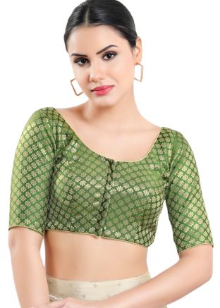 Green Color Brocade Saree Blouse 