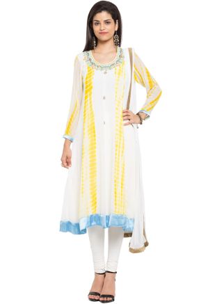 Readymade White Printed Salwar Suit in Georgette