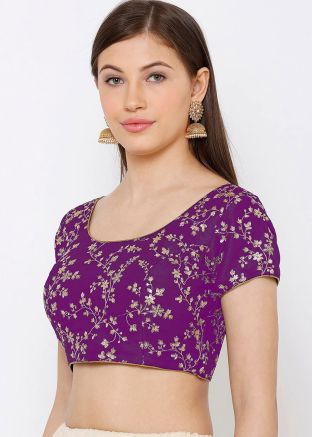 Purple Color Dupion Silk Saree Blouse 