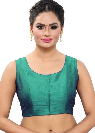 Green Color Dupion Silk Saree Blouse 