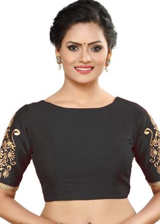 Black Color Dupion Silk Saree Blouse 