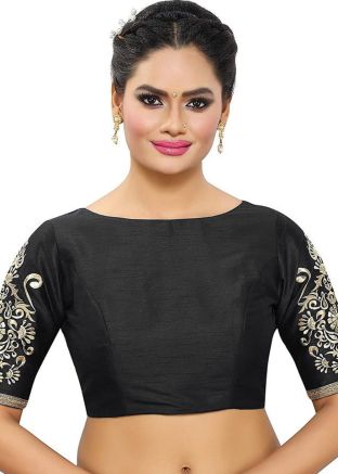 Black Color Dupion Silk Saree Blouse 