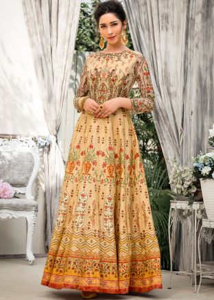 Beige Digital Printed Art Silk Gown