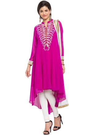 Readymade Magenta Asymmetric Georgette Salwar suit