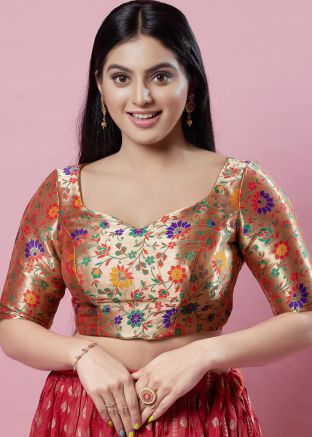 Multicolor Color Brocade Saree Blouse 