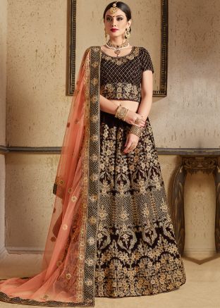 Dark Maroon Embroidered Bridal Lehenga Choli