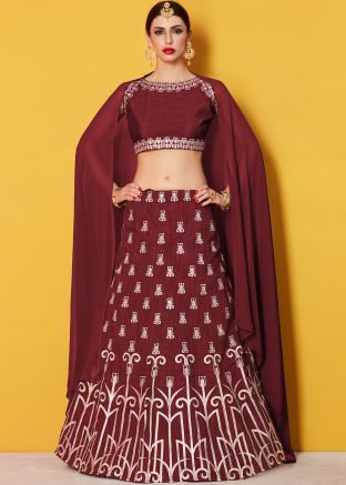 Maroon Art Silk Embroidered Lehenga Choli