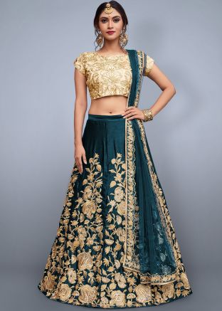 Teal Green Bridal Embroidered Lehenga Choli