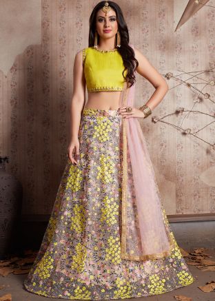 Light Pink Embroidered Net Lehenga Choli