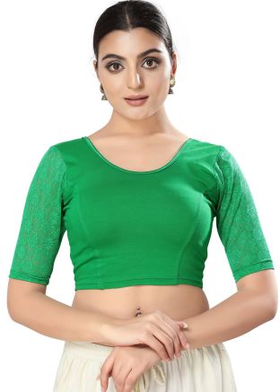 Green Color Cotton Saree Blouse 