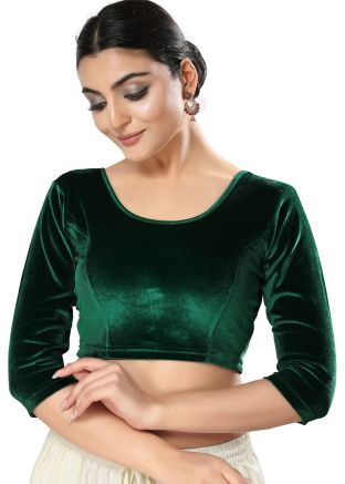 Green Color Velvet Saree Blouse 
