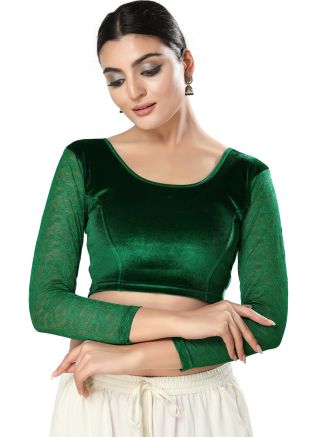 Green Color Velvet Saree Blouse 