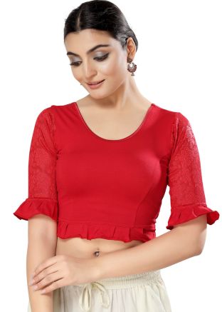 Red Color Cotton Saree Blouse 