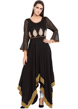 Readymade Black Cotton Asymmetric Long Kurta