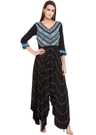 Readymade Black Printed Cotton Long Kurta