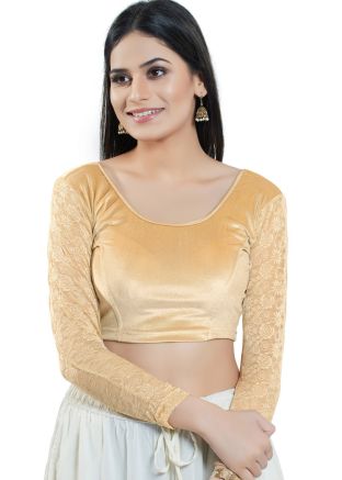 Golden Color Velvet Saree Blouse 