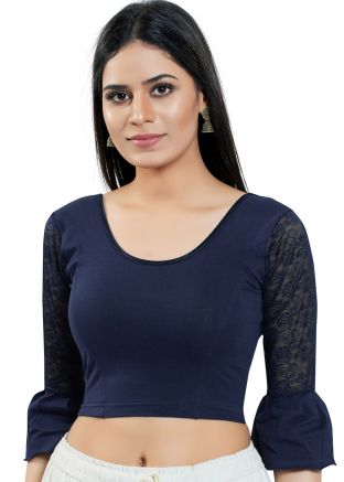 Navy Blue Color Cotton Saree Blouse 