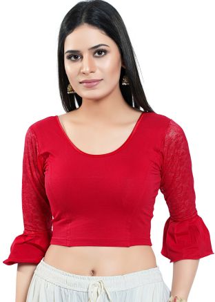 Red Color Cotton Saree Blouse 