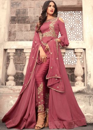 Sonal Chauhan Pink Georgette Side Slit Pant Suit
