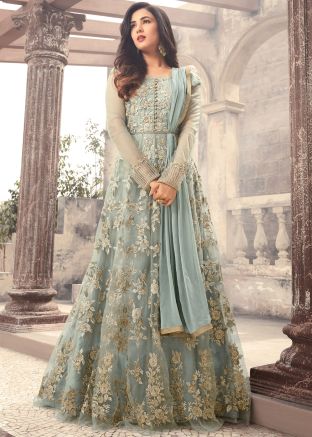 Sonal Chauhan Light Green Abaya Net Suit With Dupatta