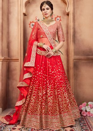 Red Sequins Embellished Bridal Lehenga Choli