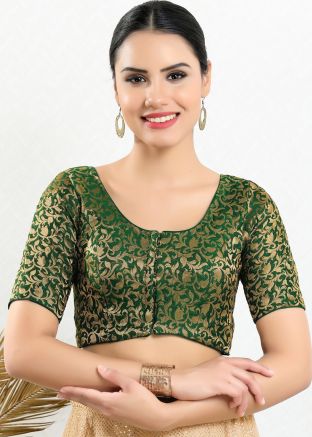 Green Color Brocade Saree Blouse 