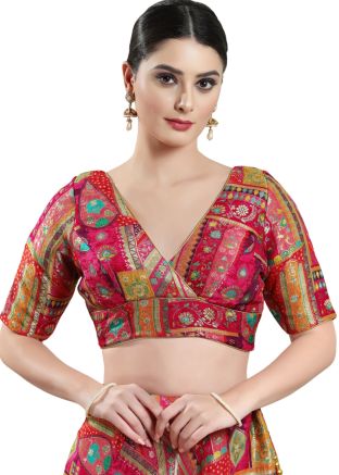 Pink Color Brocade Saree Blouse 