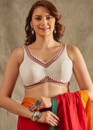 White Color Cotton Saree Blouse 