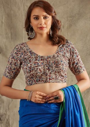 Grey Color Cotton Saree Blouse 