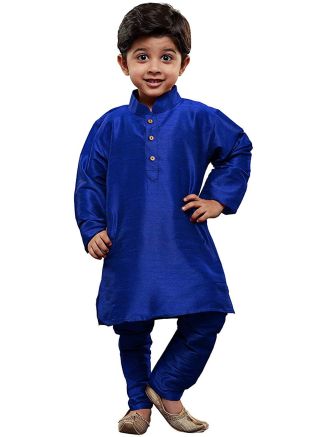 Readymade Blue Dupion Silk Kids Kurta Pajama