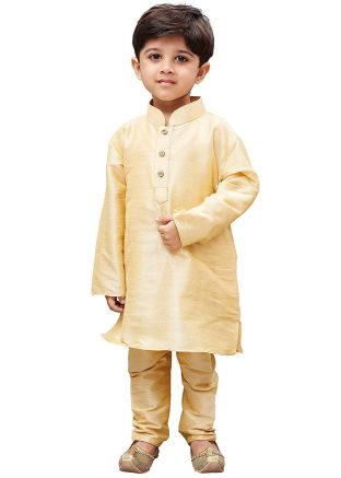 Readymade Cream Dupion Silk Kids Kurta Pajama