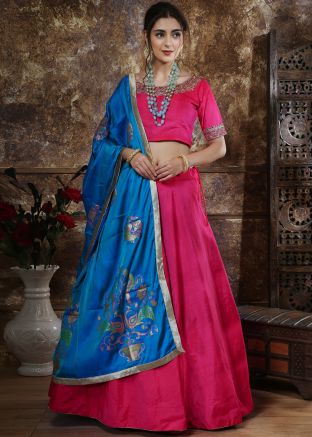 Pink Art Silk Lehenga Choli With Dupatta