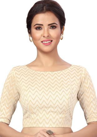 Cream Color Cotton Saree Blouse 