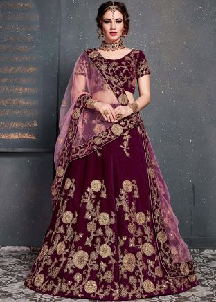 Purple Embroidered Bridal Lehenga Choli