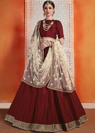 Maroon Lehenga Choli With Embellished Dupatta