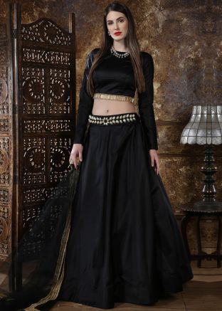 Black Satin Classic Style Satin Lehenga Choli