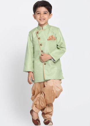 Green Readymade Kids Sherwani With Dhoti Pant