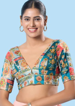 Blue Color Brocade Saree Blouse 