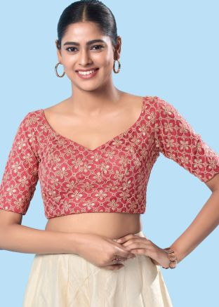 Pink Color Silk Saree Blouse 